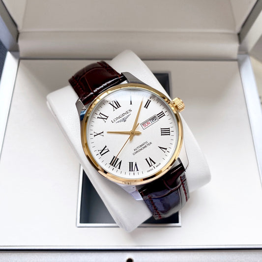 Longines fully automatic Nishitetsu leather strap men's watch
